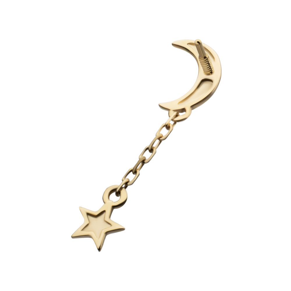 14Kt Yellow Gold M0.8 Internally Threaded Crescent Moon Top with Dangle Star