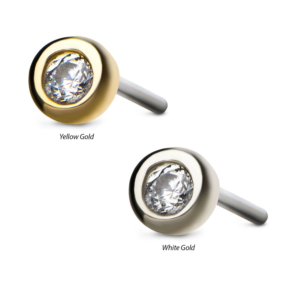 14kt Gold Threadless Bezel Set Clear CZ Top