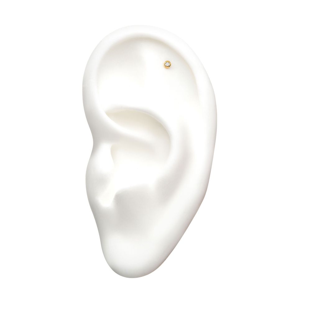 14kt Gold Threadless Bezel Set Clear CZ Top