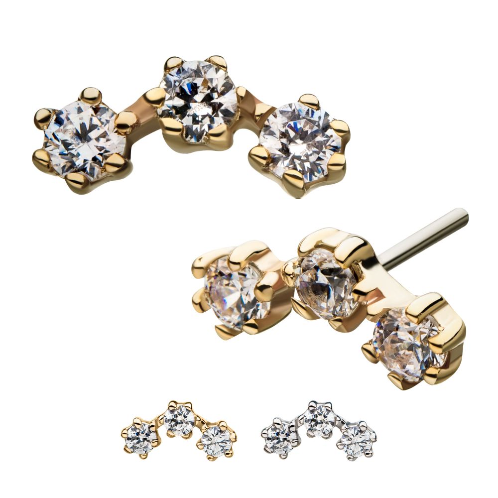 14Kt Gold Threadless 6 Pronged Round CZ Trinity Top