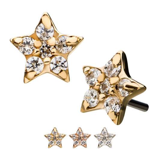14kt Gold Threadless Multi-Clear CZ Star Top