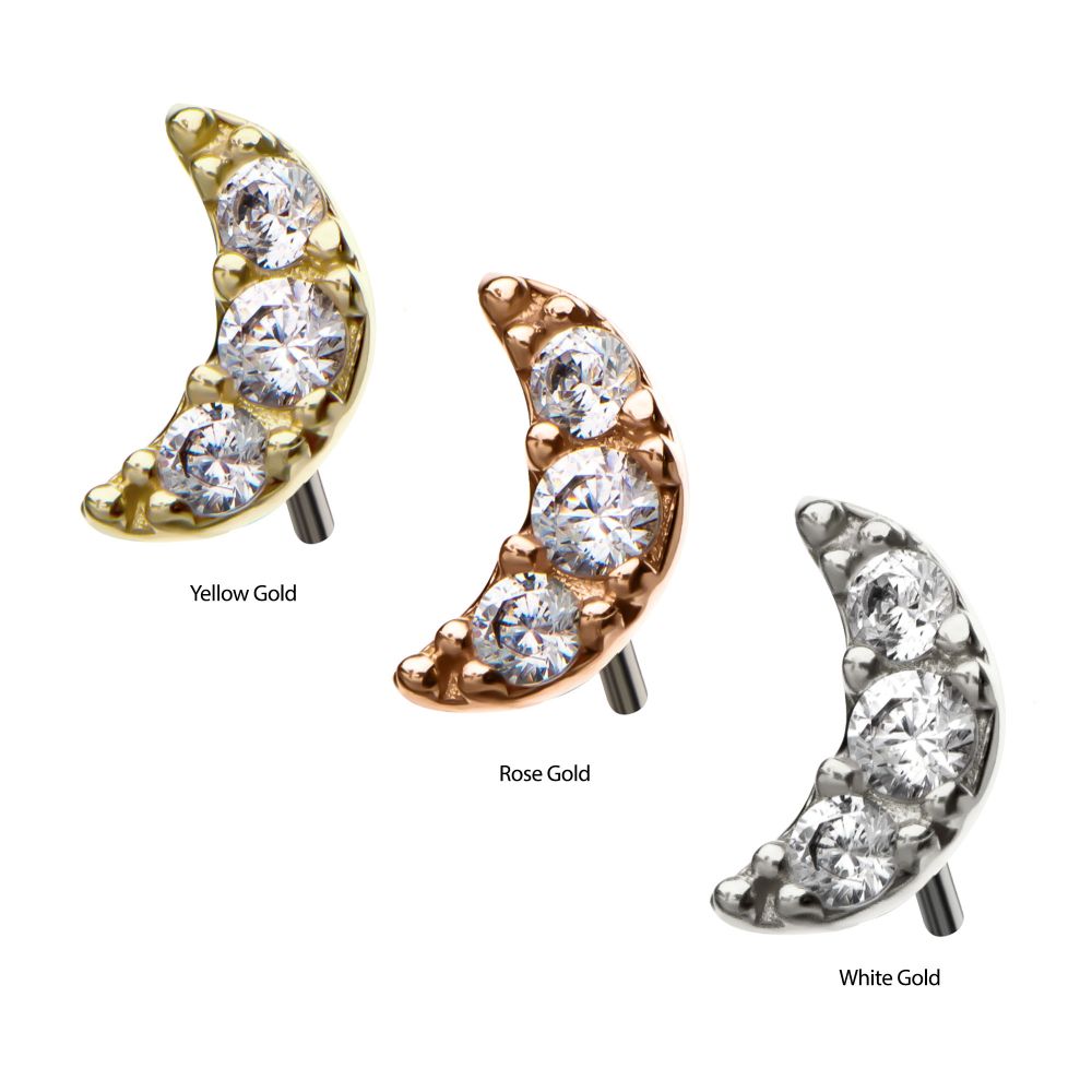 14kt Gold Threadless with 1.5mm 3-Prong Set Clear CZ Crescent Moon Top