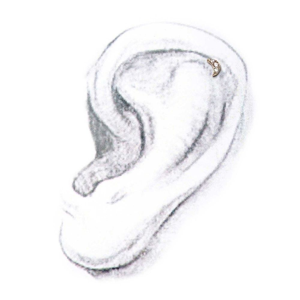 14kt Gold Threadless with 1.5mm 3-Prong Set Clear CZ Crescent Moon Top