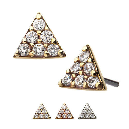 14kt Gold Threadless with Prong Set Multi-Clear CZ Triangle Shape Top