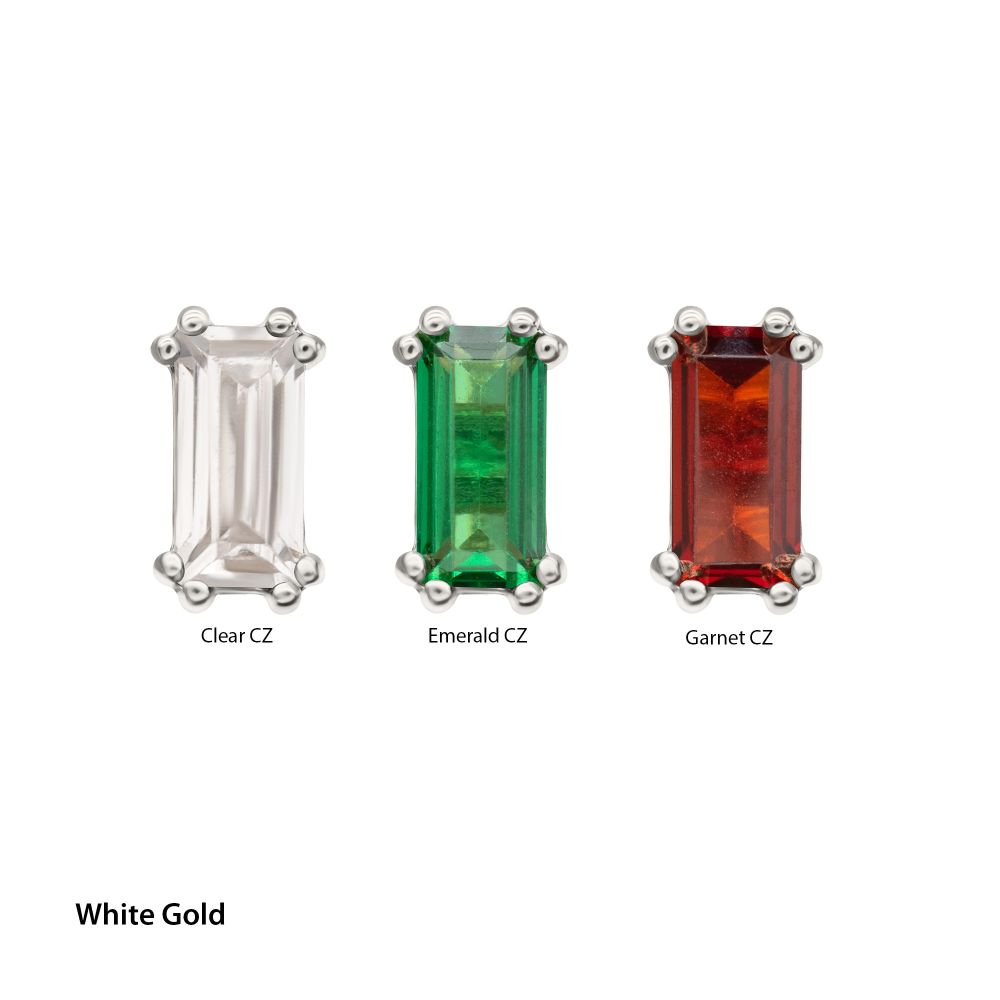 14Kt-Gold Threadless 4mm Emerald Cut Prong Set Gem Top
