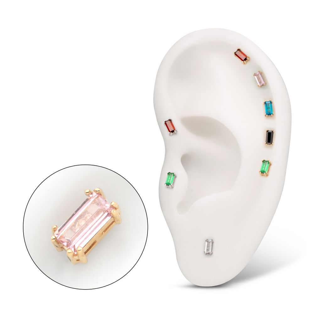 14Kt-Gold Threadless 4mm Emerald Cut Prong Set Gem Top