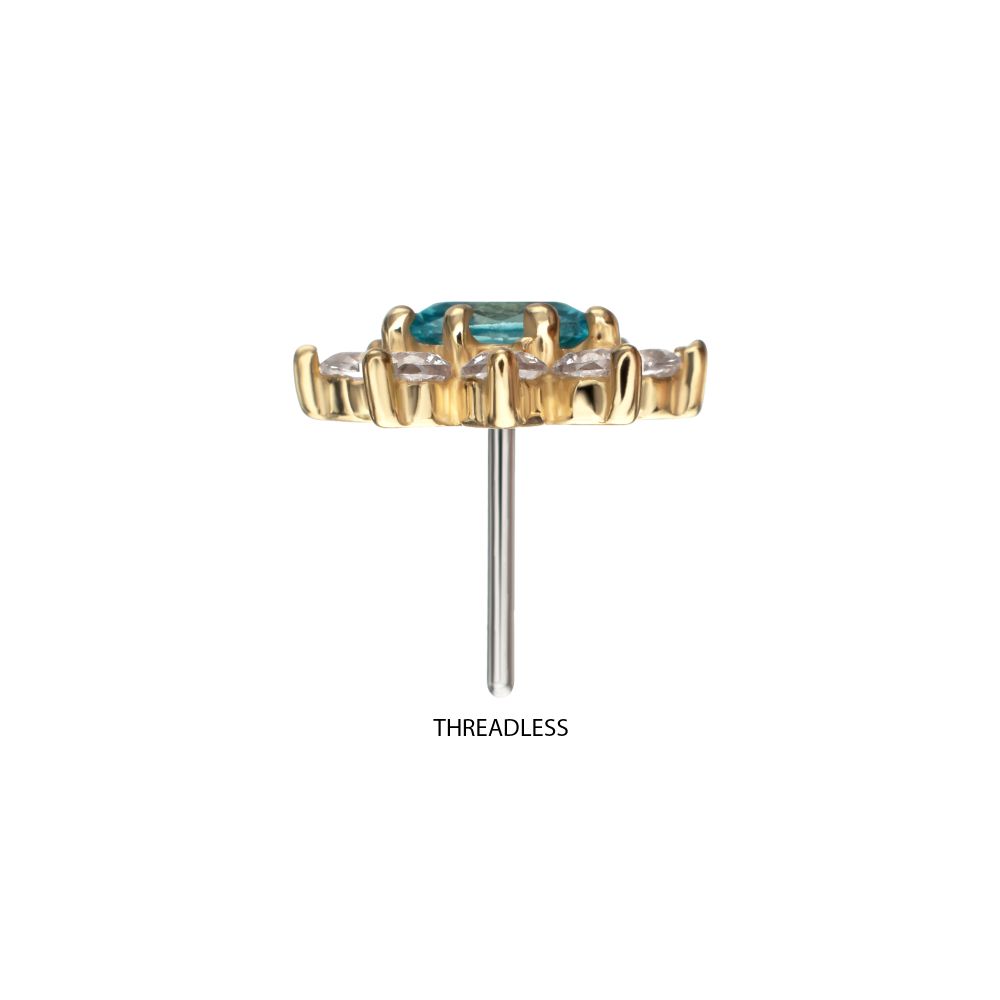 14Kt Yellow Gold Threadless "Regalia Oval" CZ Gem Flower Top