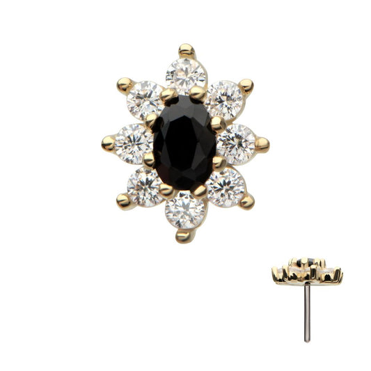 14Kt Yellow Gold Threadless "Regalia Oval" CZ Gem Flower Top