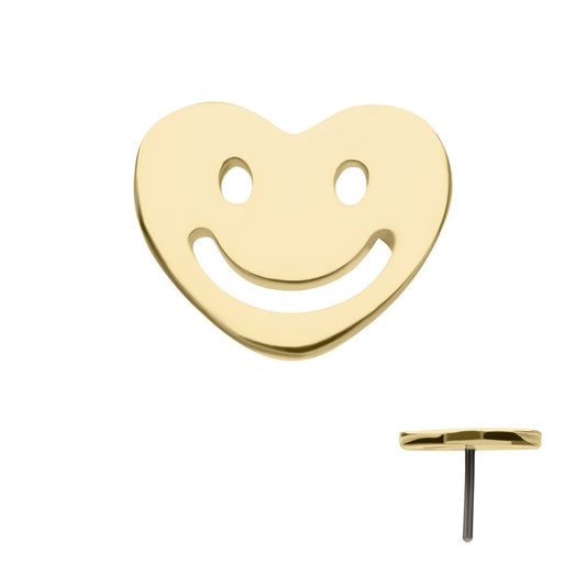 14Kt Yellow Gold Threadless Happy Face Heart Top