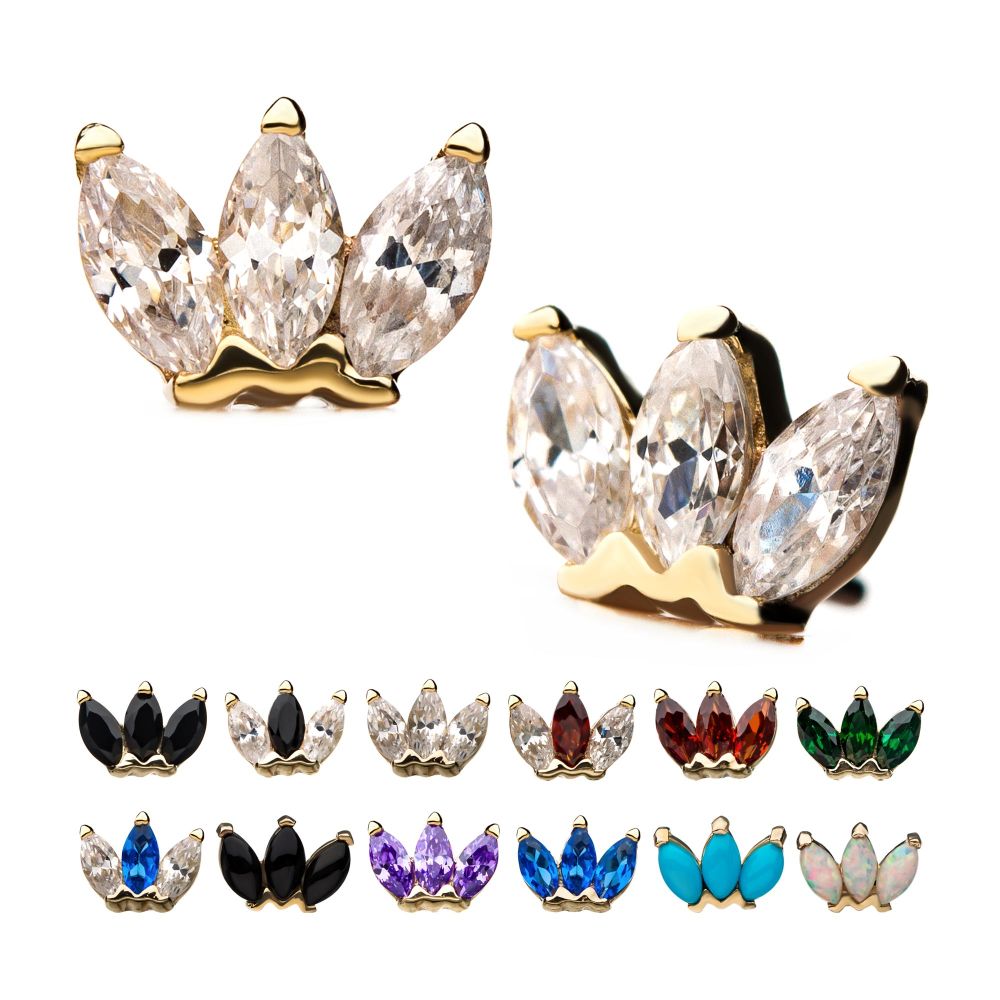 14Kt Gold with Triple Marquise Cluster Threadless Tops