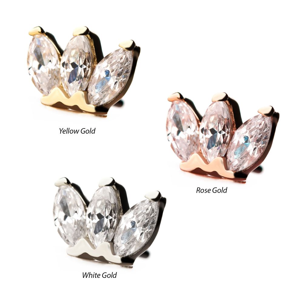 14Kt Gold with Triple Marquise Cluster Threadless Tops