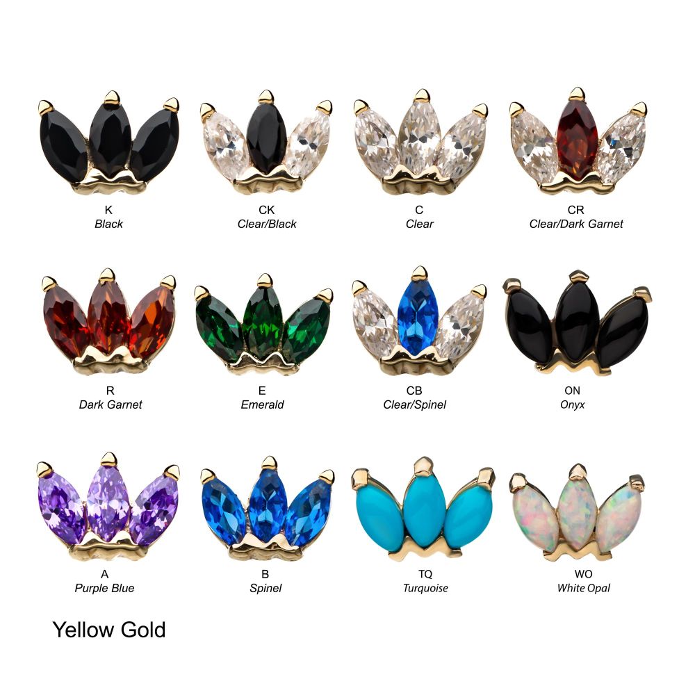 14Kt Gold with Triple Marquise Cluster Threadless Tops