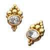 14Kt Yellow Gold Threadless Beaded Cluster Design around 3mm Bezel Set Gem Top
