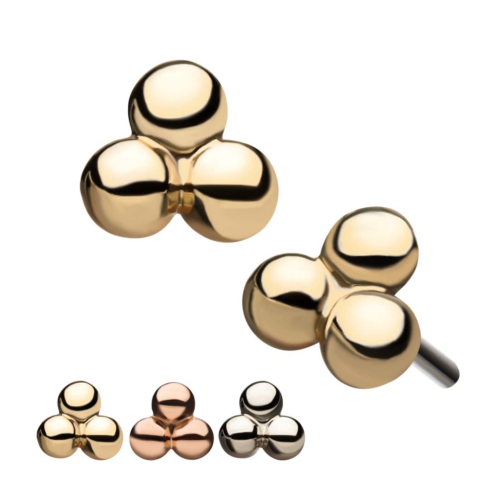 14Kt Gold Threadless Small Trinity Ball Top