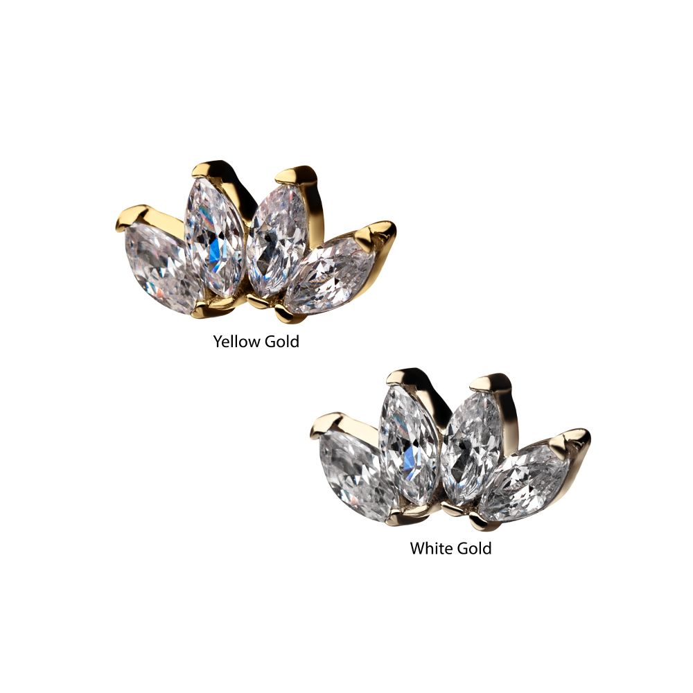 14Kt Gold Threadless with 4 Marquise Clear CZ Top