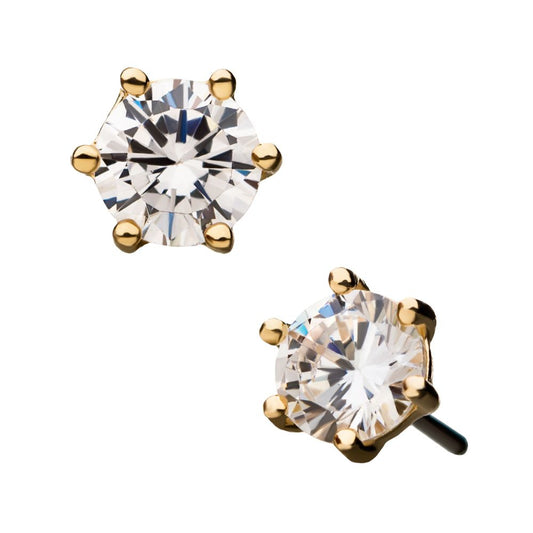 14Kt Yellow Gold Threadless with Prong Set Clear Gem Top