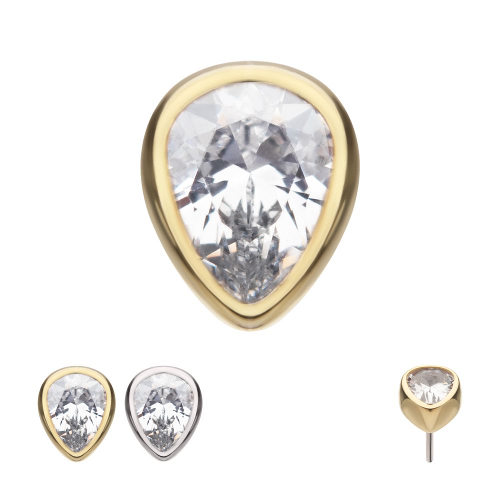 14Kt Gold Threadless Bezel Set Pear Gem Top