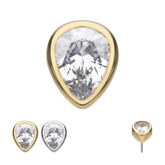 14Kt Gold Threadless Bezel Set Pear Gem Top
