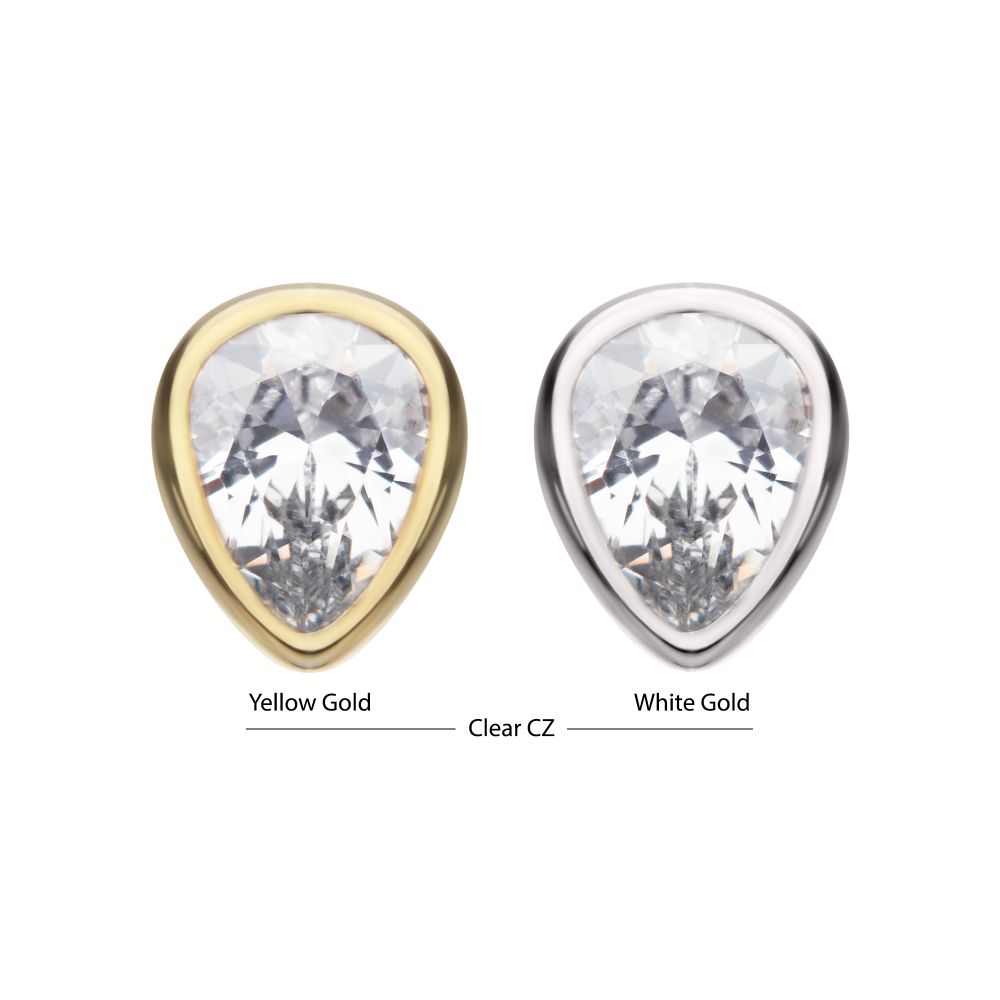 14Kt Gold Threadless Bezel Set Pear Gem Top