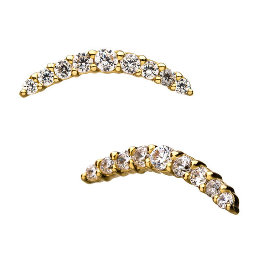 14Kt Gold Threadless Curved Bar Top with 9 Prong Set Gem Cluster