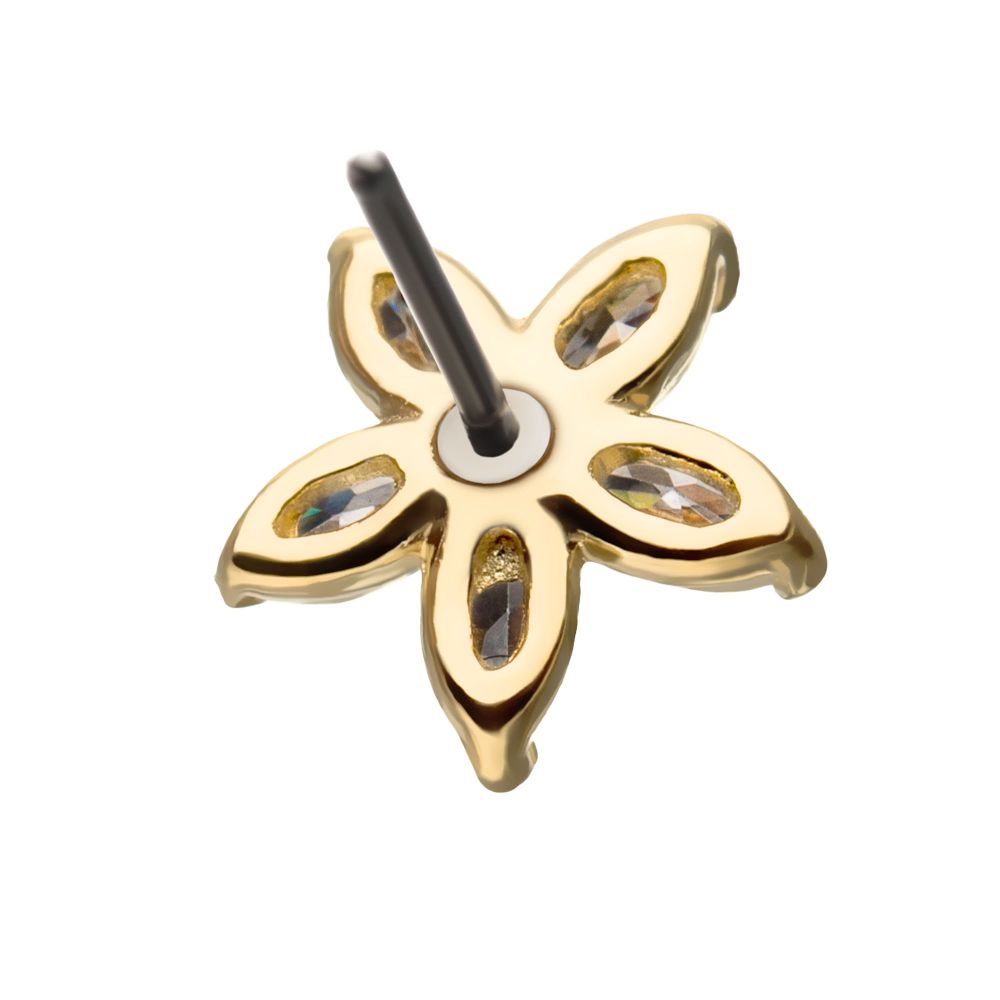 14Kt Gold Threadless Flower Top with 5 Petal Marquise Prong Set Gem