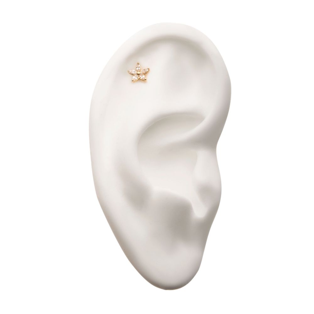 14Kt Gold Threadless Flower Top with 5 Petal Marquise Prong Set Gem