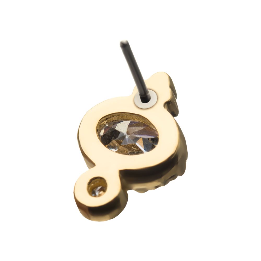 14Kt Yellow Gold Threadless with Big & Small Clear Gem & Tri-bead Top
