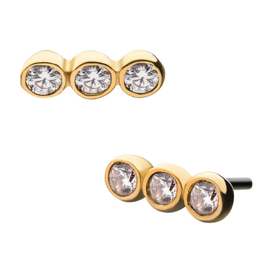 14Kt Yellow Gold Threadless with 3 Bezel Clear CZ Top