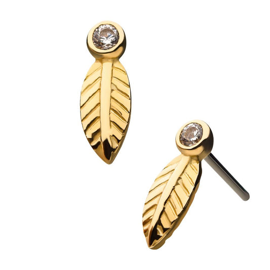 14Kt Yellow Gold Threadless  Bezel Set Gem Leaf Top