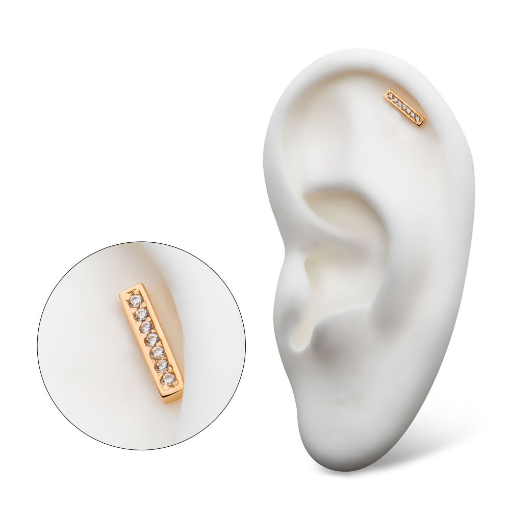 14Kt Yellow Gold Threadless with Prong Set CZ 7-Cluster Bar Top