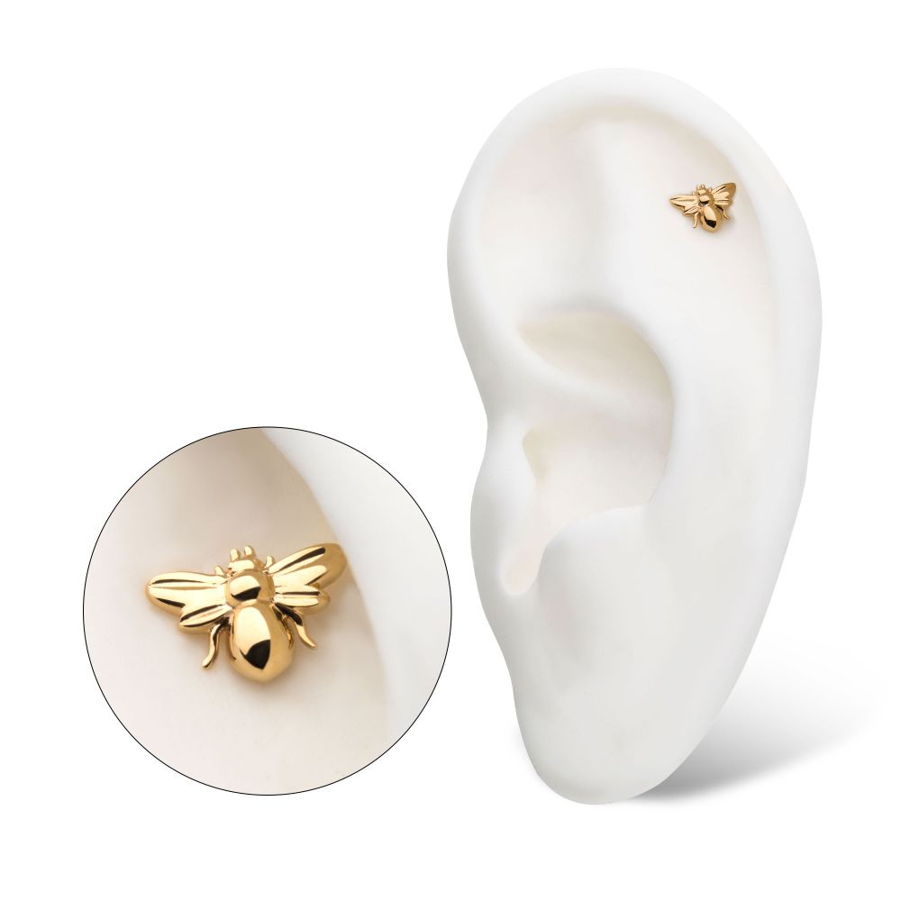 14kt Gold Threadless with Bee Top