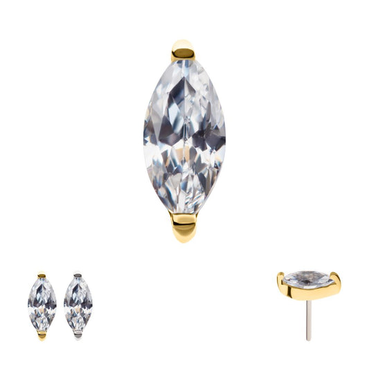 14Kt Gold Threadless Prong Set Marquise Gem Top