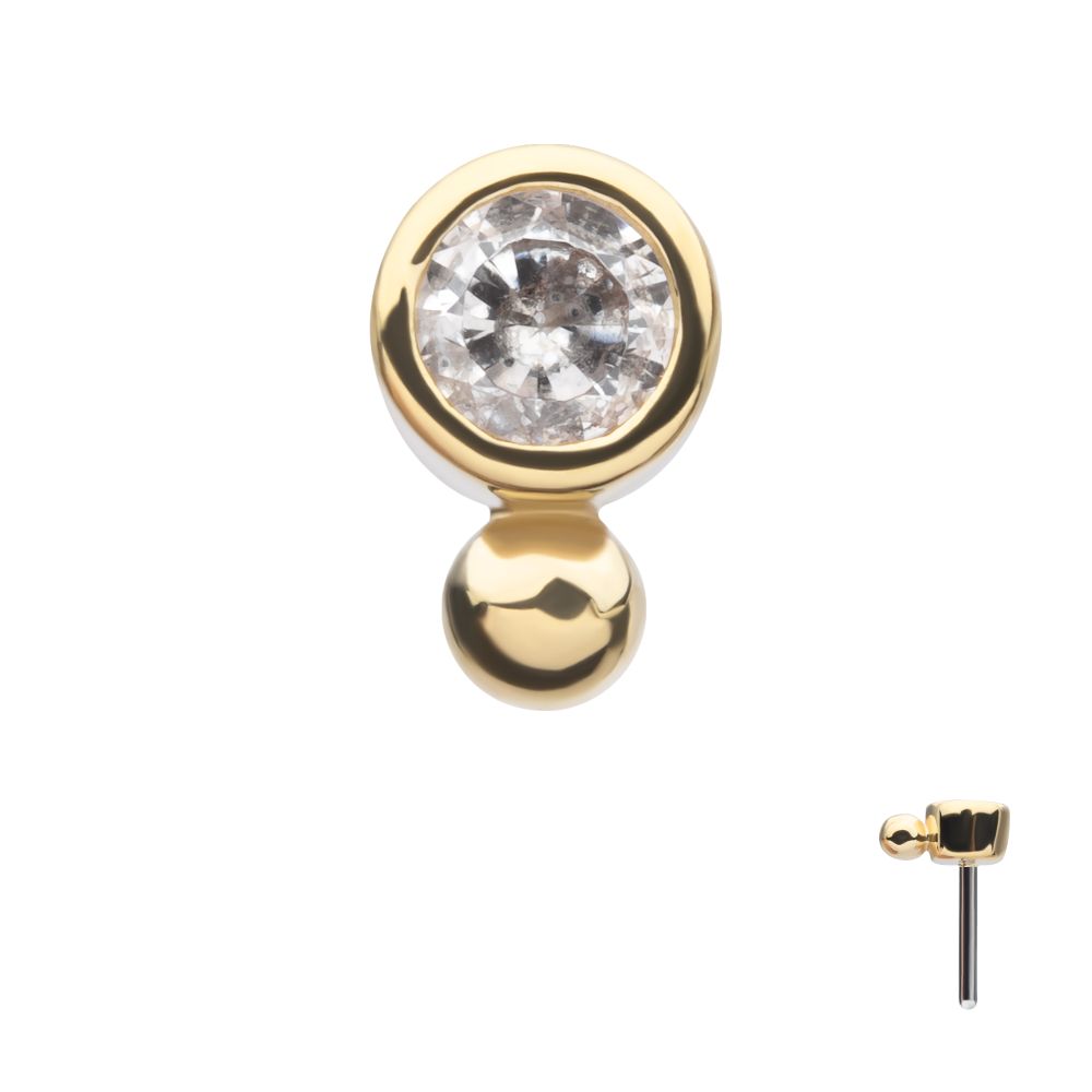 14Kt Gold Threadless 1.75mm Bezel Set Gem & Bead Top