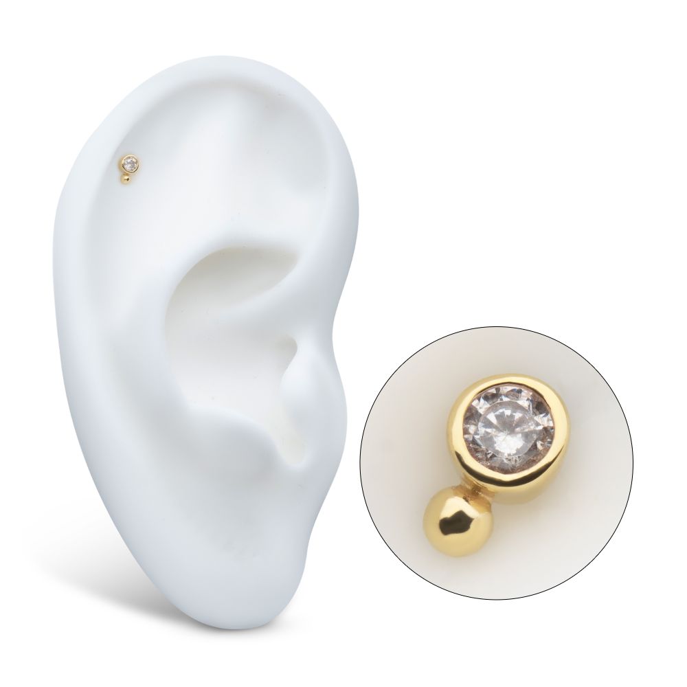 14Kt Gold Threadless 1.75mm Bezel Set Gem & Bead Top