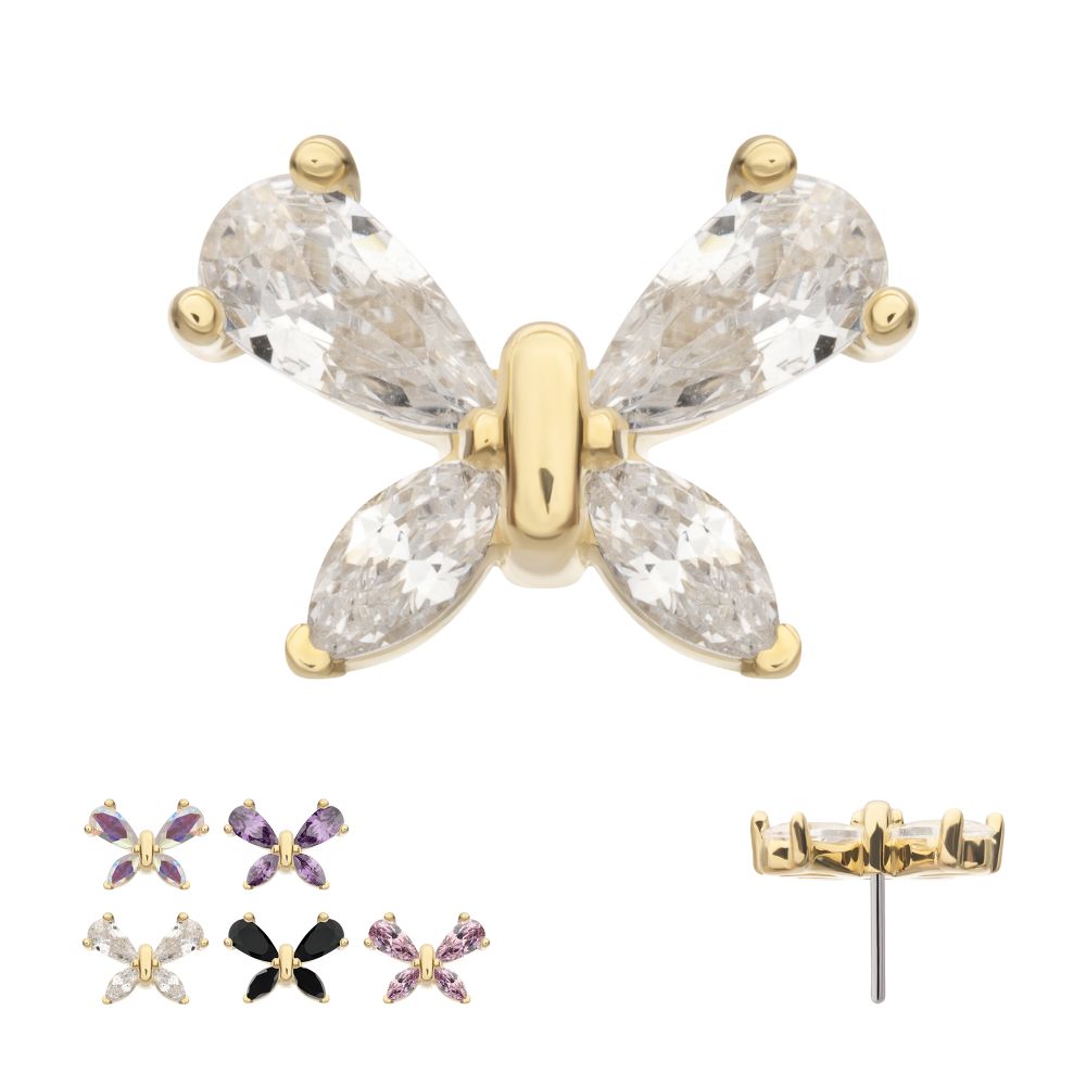 14Kt Yellow Gold Threadless Butterfly Top with Prong Set Teardrop & Marquise Gem