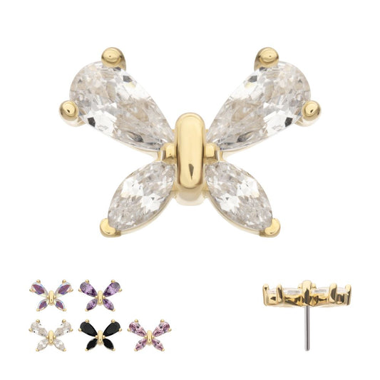 14Kt Yellow Gold Threadless Butterfly Top with Prong Set Teardrop & Marquise Gem