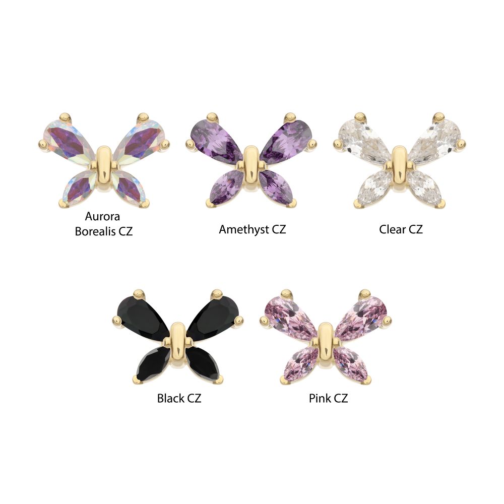 14Kt Yellow Gold Threadless Butterfly Top with Prong Set Teardrop & Marquise Gem