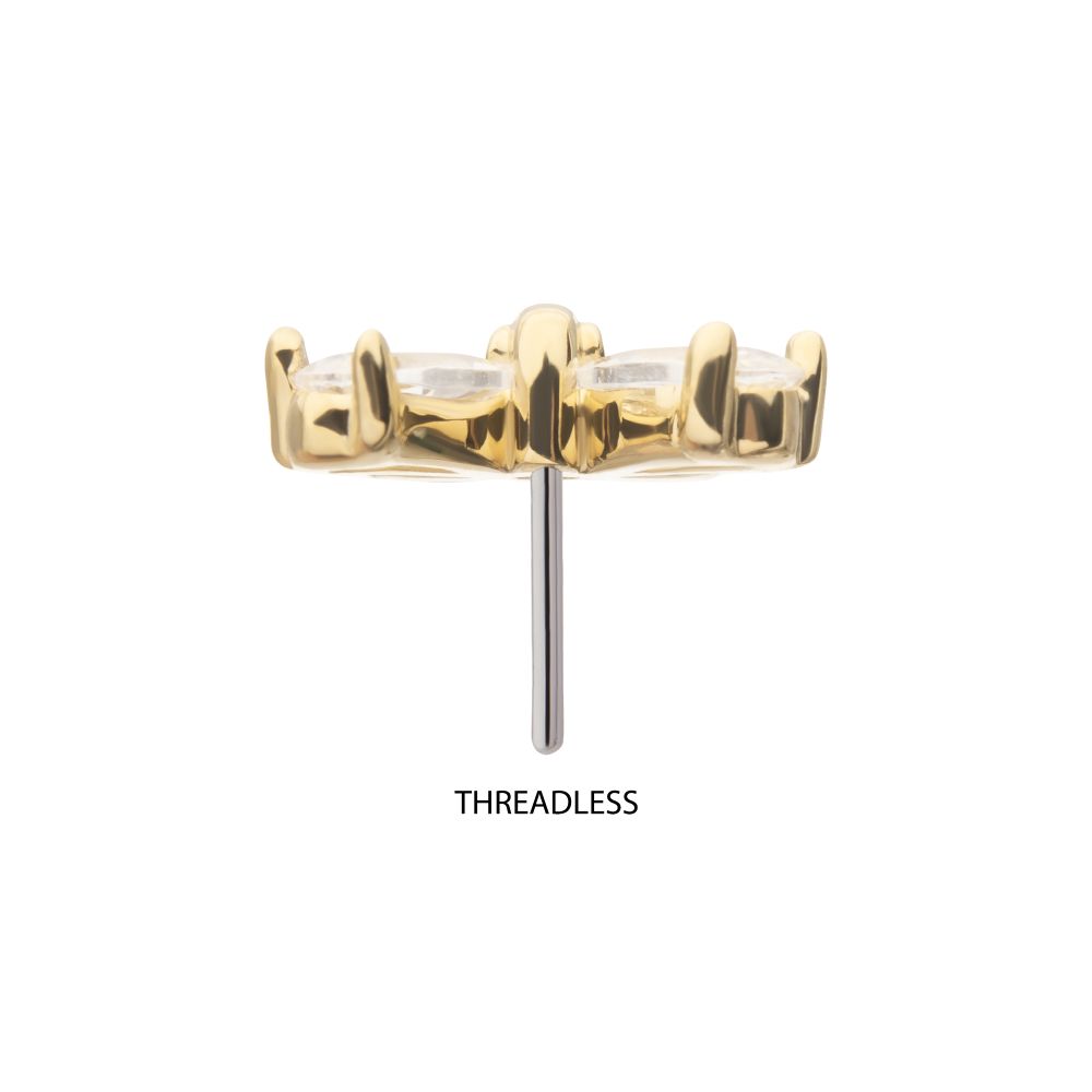 14Kt Yellow Gold Threadless Butterfly Top with Prong Set Teardrop & Marquise Gem