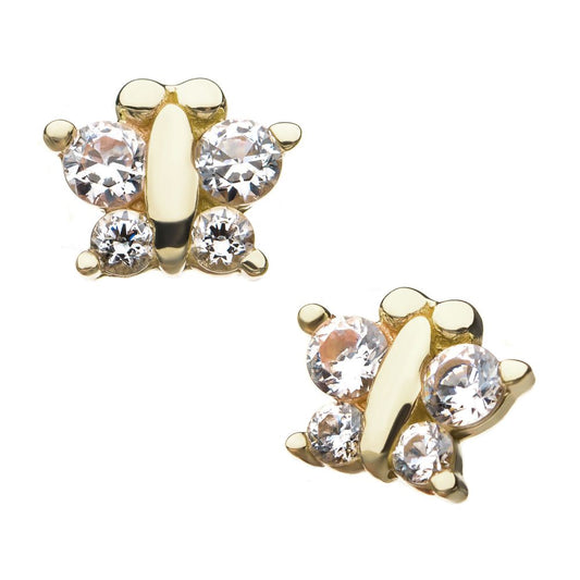 14Kt Yellow Gold Threadless Prong Set Clear CZ Butterfly Top