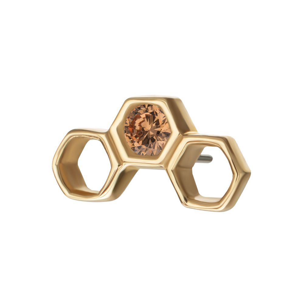 14Kt Yellow Gold Threadless Bezel Gem Hollow Out Honeycomb Top