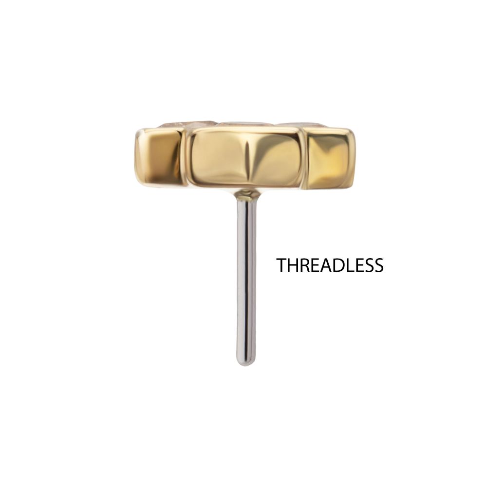 14Kt Yellow Gold Threadless Bezel Gem Triple Honeycomb Top