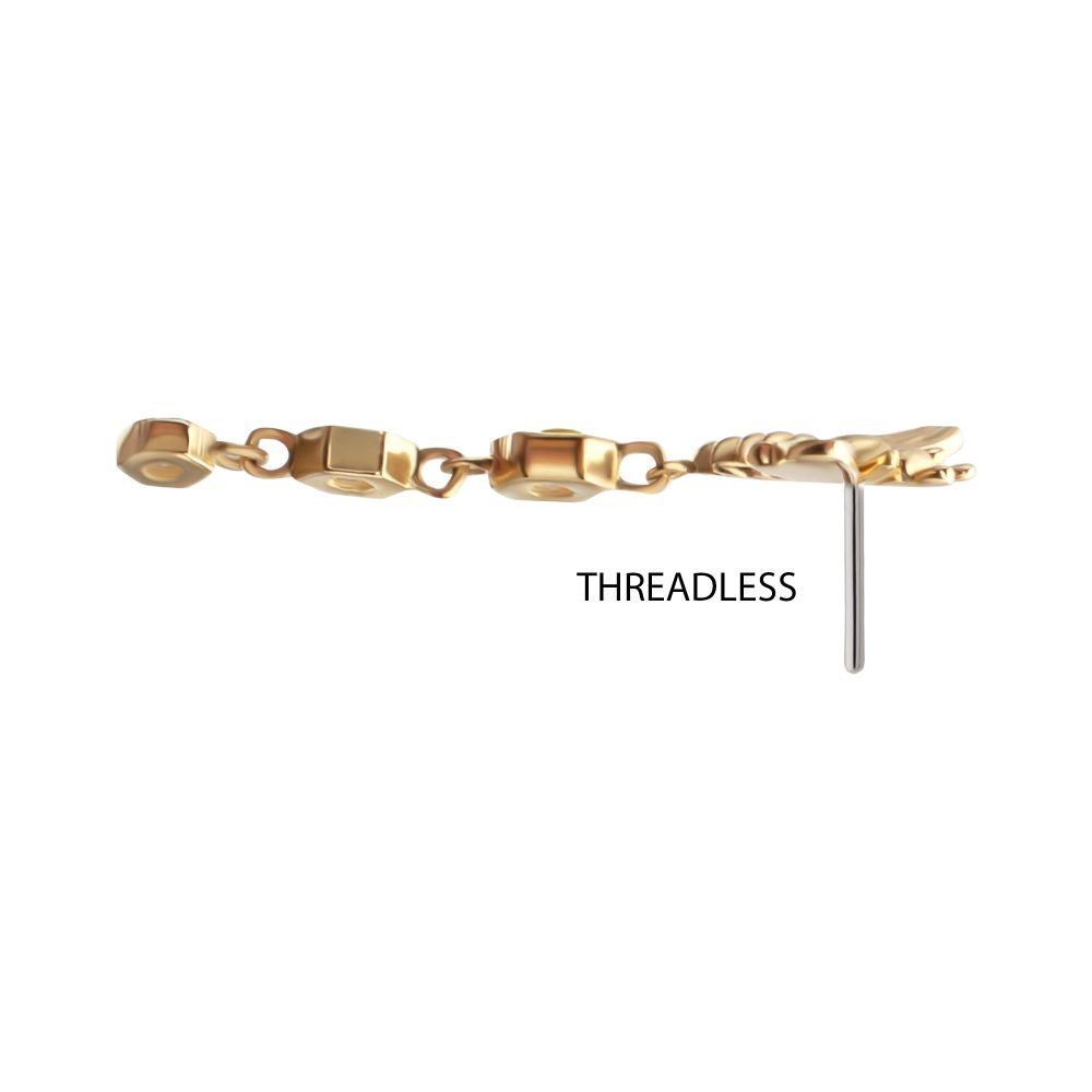 14Kt Yellow Gold Threadless Bee Top with Triple Bezel Set Hexagon Gem Dangle