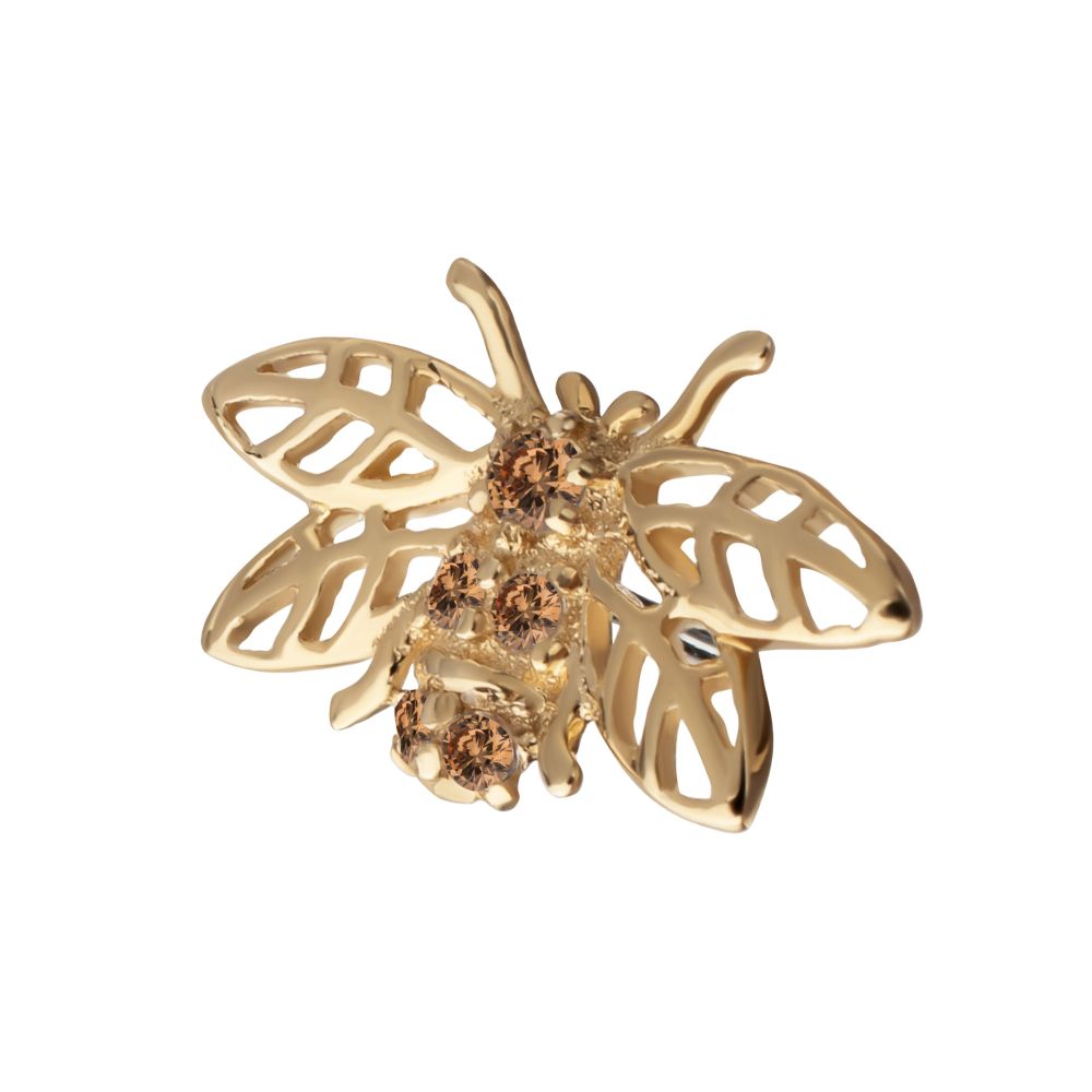 14Kt Yellow Gold Threadless Prong Set Gem Hollow Cut Bee Top