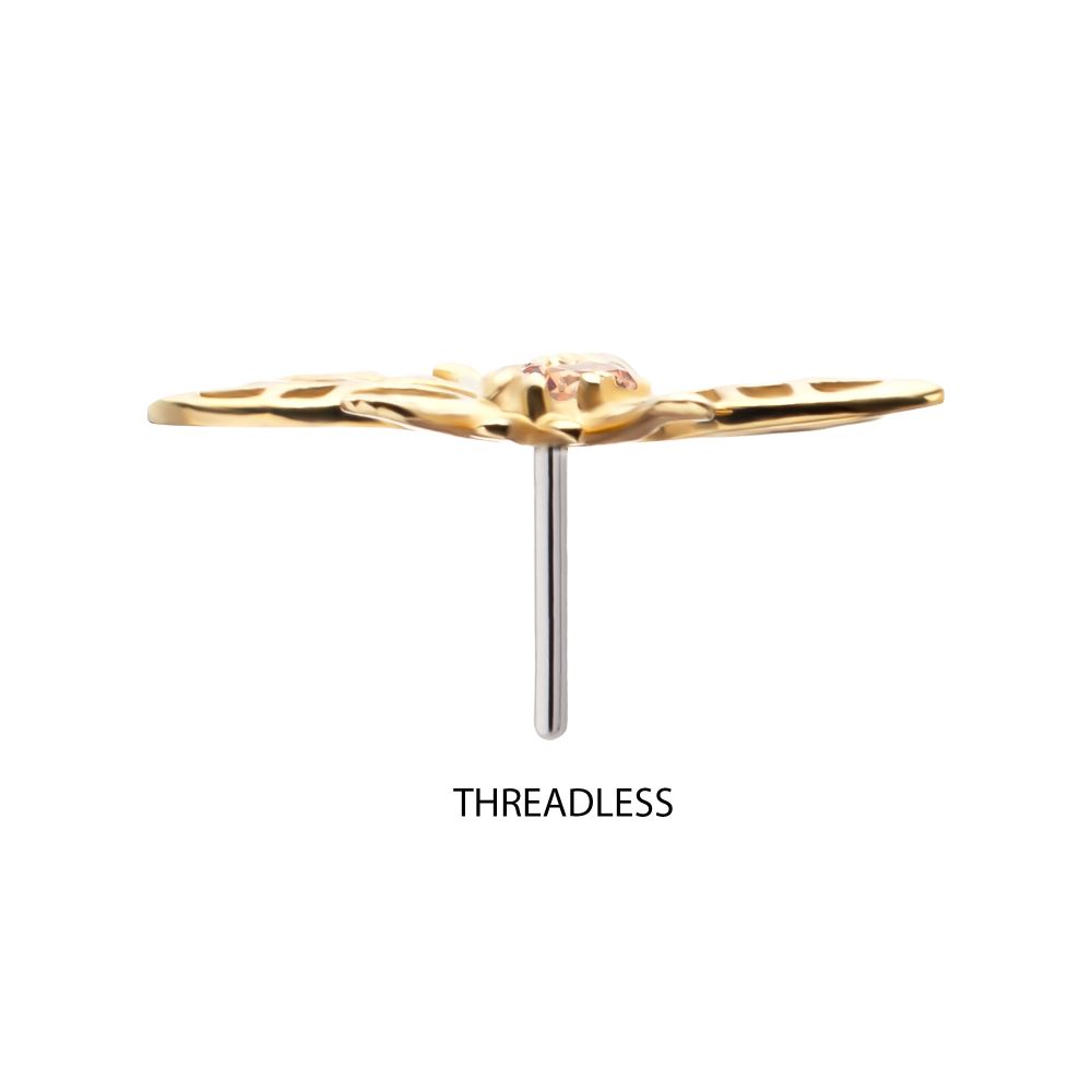 14Kt Yellow Gold Threadless Prong Set Gem Hollow Cut Bee Top