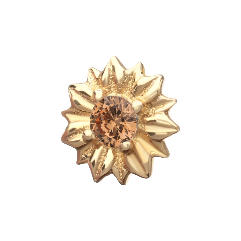 14Kt Yellow Gold Threadless Prong Set Gem Sunflower Top