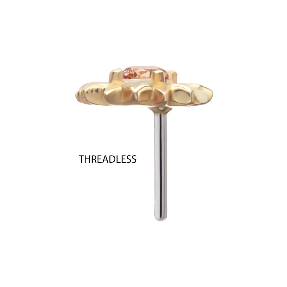 14Kt Yellow Gold Threadless Prong Set Gem Sunflower Top