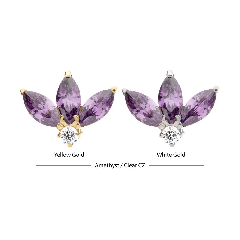 14Kt Gold Threadless 3 Marquise Prong Set Gem Cluster Top