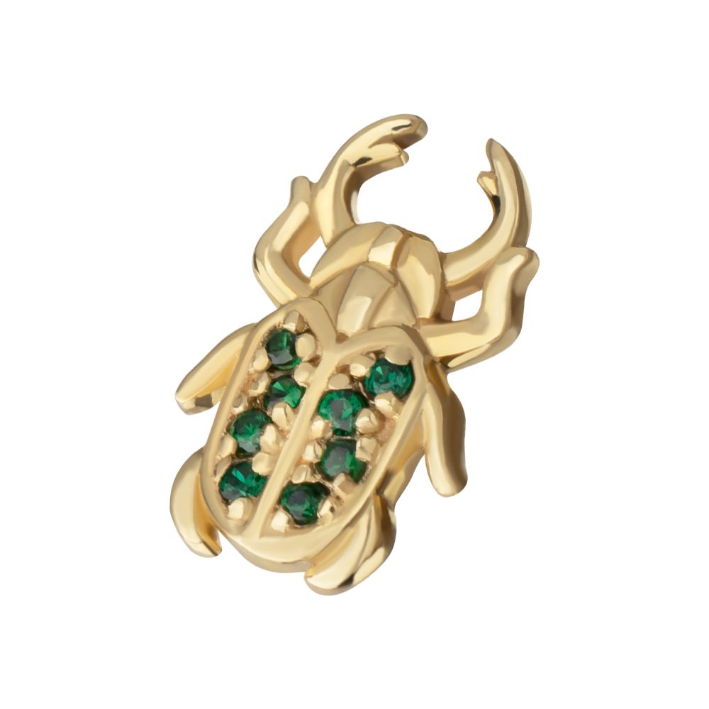 14Kt Yellow Gold Threadless Paved Gem Bettle Guardian Top