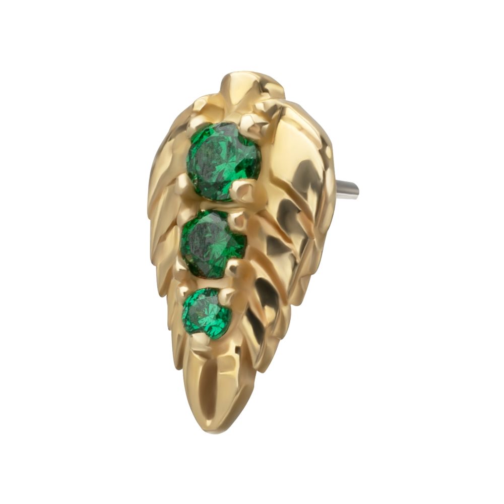 14Kt Yellow Gold Threadless Prong Set Emerald Gem Grove Leaf Top