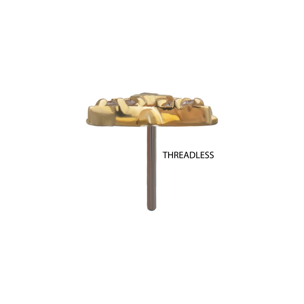 14Kt Yellow Gold Threadless Paved Gem Starburst Top